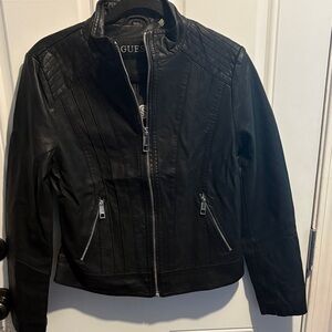 Guess Black Quilted Shoulder Faux Leather Jacket